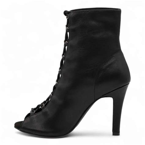 Black Lace Up Leather Boots High Heels - Best for dancing