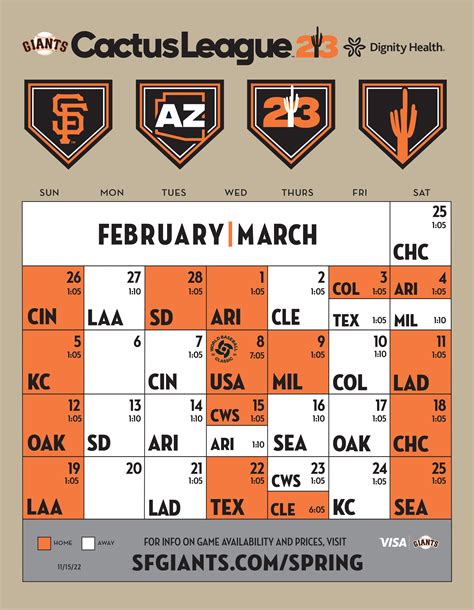 Giants Spring Training Printable Schedule | San Francisco Giants