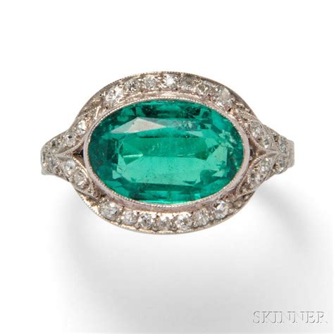 Art Deco Platinum, Emerald, and Diamond Ring. | Auction 2883B | Lot 559 | Estimate $12,000 ...