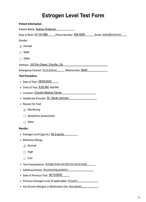 Estrogen Levels Test & Example | Free PDF Download