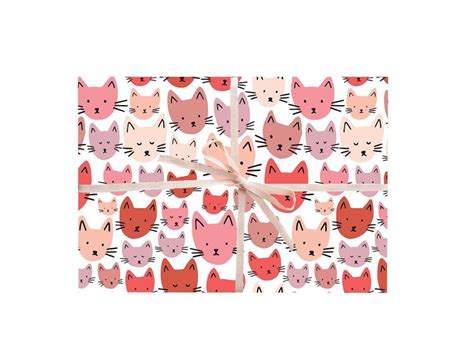 Cats Wrapping Paper Cat Sheets Cute Pink Cats Gift Wrap | Etsy