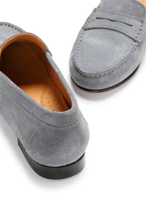 Women's Penny Loafers Leather Sole, slate grey suede - Hugs & Co.