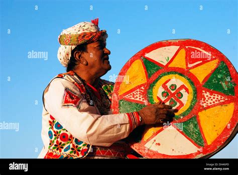 Man playing musical instrument dafli Jaisalmer Rajasthan India Asia - MR#784B Stock Photo - Alamy