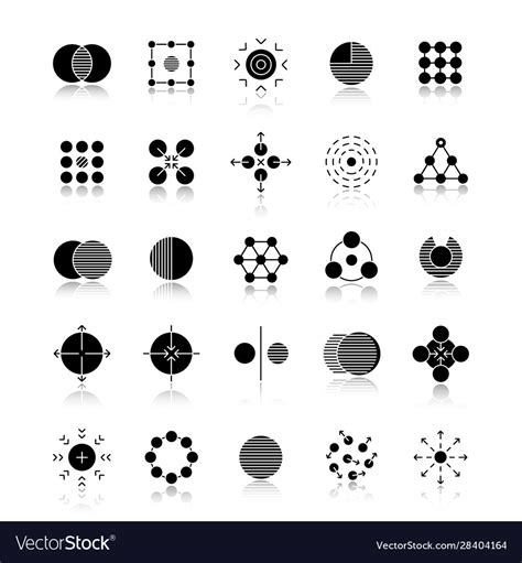 Abstract symbols drop shadow black icons set Vector Image