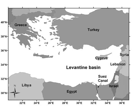 Map of the Levantine basin and surrounding countries. | Download ...