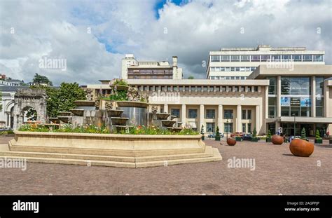 France, Savoie, Aix-les-Bains, Place Maurice Mollard, in front of modern thermal baths and ...