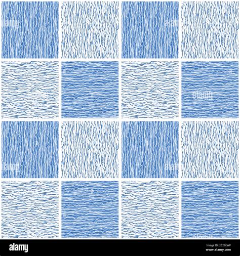 Flowing Wave Water Texture Tile. Seamless Vector Pattern. Blue Mosaic Hand Drawn for Lake, River ...