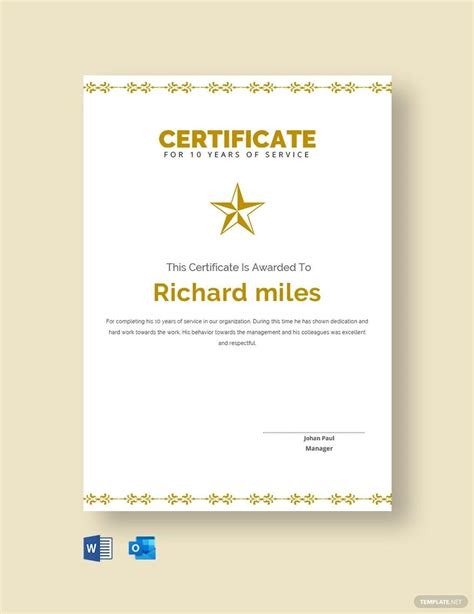 Certificate Of Service Template