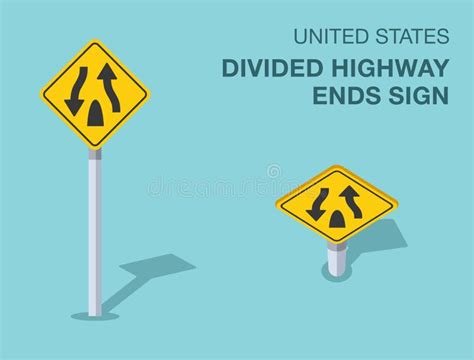 Isolated United States Divided Highway Ends Sign. Front and Top View ...