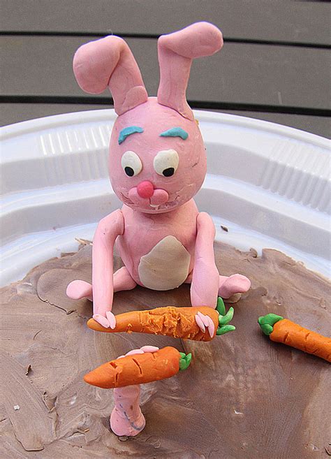 Modeling Clay Craft For Kids: A Pink Rabbit With Carrots - creative jewish mom