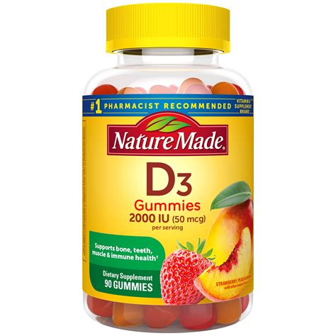 Nature Made Vitamin D3, 90 Gummies, Vitamin D 2000 IU (50 mcg), Vitamin D Gummies For Adults ...