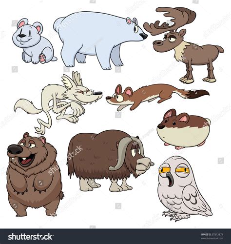 Cute Cartoon Tundra Dwelling Animals. All In Separate Layers For Easy ...