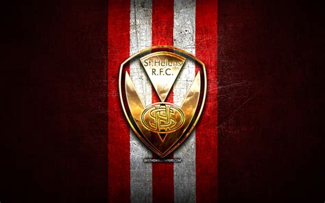 Download wallpapers St Helens RFC, golden logo, SLE, red metal background, english rugby club ...