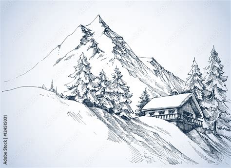 Winter landscape in the mountains. A cabin in the snow Stock ...