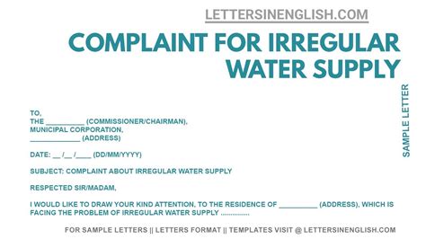 Complaint Letter for Water Problem - Write a Letter to Municipality about Irregular Water Supply ...