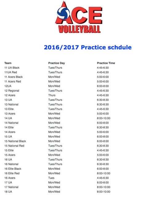 Practice Schedule