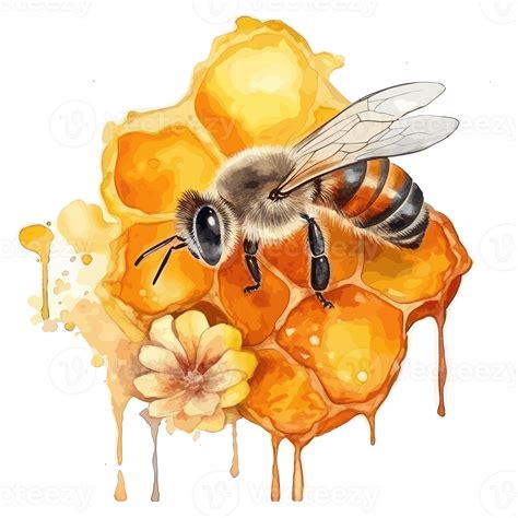 watercolor bee honeycomb honey . 23657784 PNG