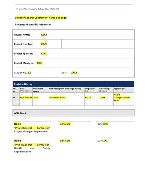 Safety Plan For Construction Template