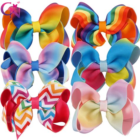 12 Pieces/lot 4.5" Rainbow Hair Bows With Clips For Kids Girls Handmade ...