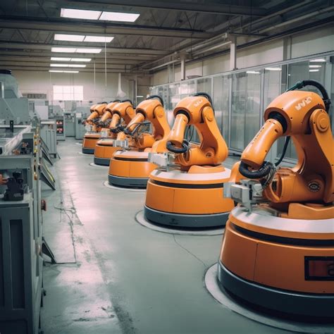 Premium AI Image | Robots automation robots in factory and lights