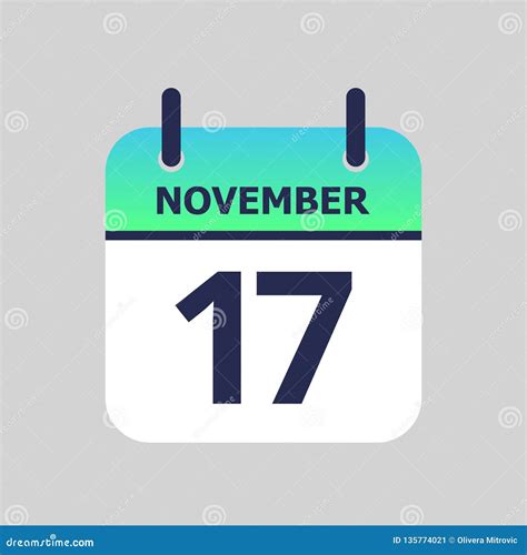 Calendar 17th of November stock vector. Illustration of graphic - 135774021