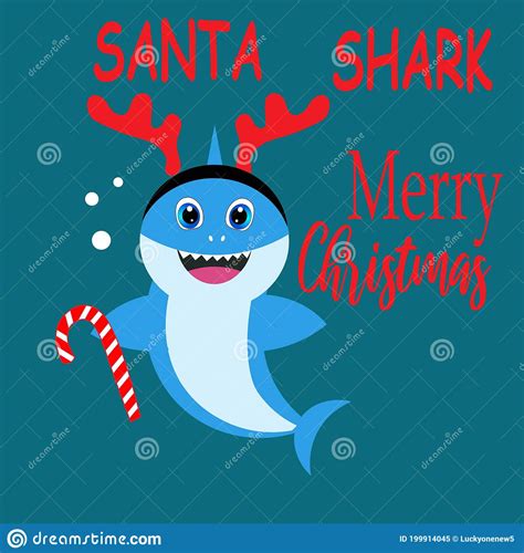 Christmas Baby Shark in Santa Hat Card Illustration Stock Vector ...