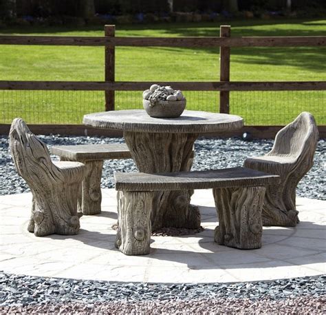 table and bench set garden furniture woodlands stone benches table patio set garden ...