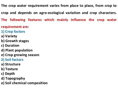 Crop water requirement