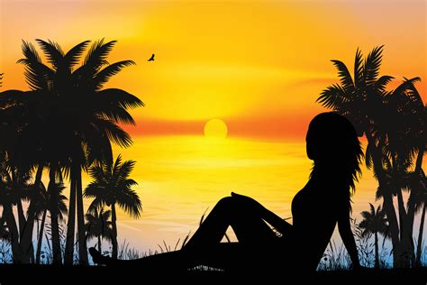 cute girl and beach silhouette 10510086 Vector Art at Vecteezy