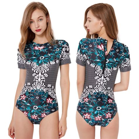 Womens Bathing Suits One Piece Short Sleeves Swimwear - Wetsuitsbuy.com