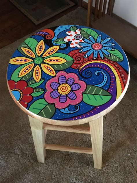 Painted wooden stool. Acrylic paint. | Whimsical painted furniture, Painted furniture, Hand ...