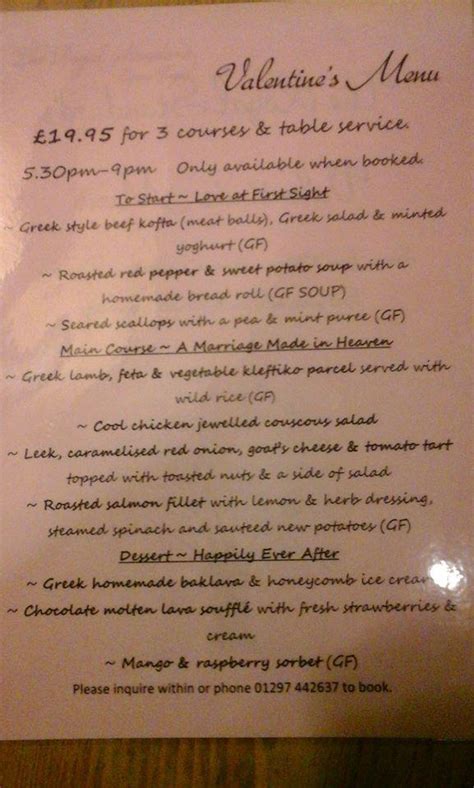 Menu at The Royal Standard pub & bar, Lyme Regis