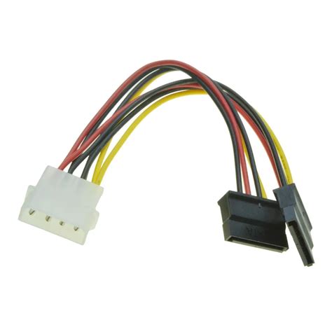 4Pin Molex Male 1 to 2 SATA Female Power Supply Extension Cable IDE Power Port to Dual 15Pin ...