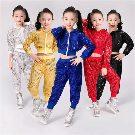 New Jazz Dance Children Performance Costume Sequins Hip Hop Stage Wear Dance Costumes Jazzy ...