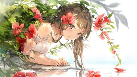 Anime, Cute, Girl, Flowers, 4K, #192 Wallpaper PC Desktop