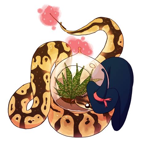 Cute Snake and Plant Drawing in Glass Bowl