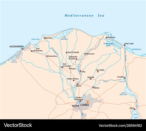 Map nile river delta in upper egypt Royalty Free Vector