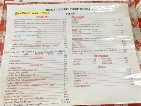 Online Menu of Hills Country Store Restaurant, Marshall, Texas, 75670 ...