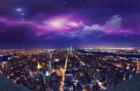 Photo New York City USA megalopolis Night From above Cities Building