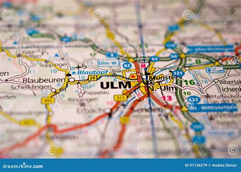 Ulm on map stock image. Image of city, plan, mapping - 97136279