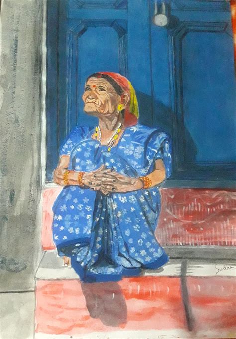 Painting of an old lady from uttarakhand hills. Image source: Pinterest