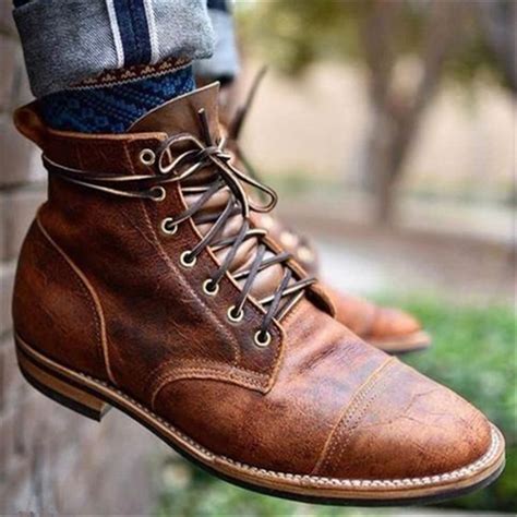 Men Vintage Genuine Leather Ankle Boots | Mens boots fashion, Dress ...