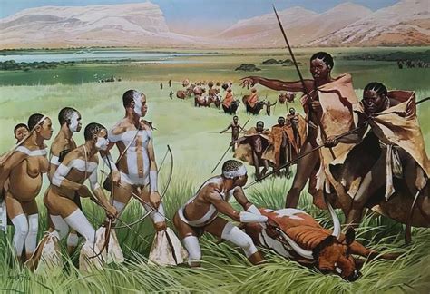 An argument between bushmen and nomadic herdsmen in Stone Age Africa ...