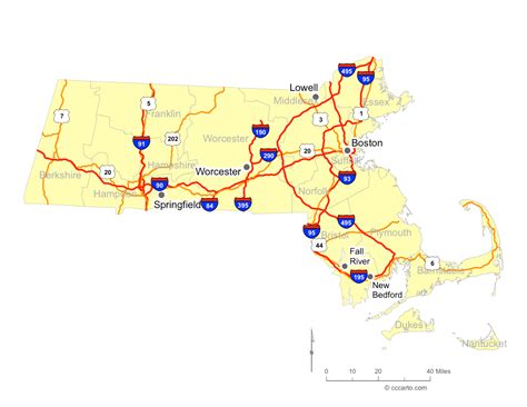 Massachusetts' Roads - Massachusetts' Interstates and Highways Map ...