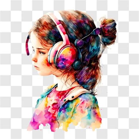 Download Colorful Painting of a Girl Listening to Music PNG Online ...