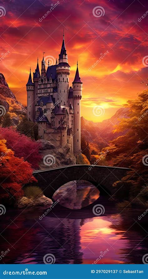 Dreamlike Scene Featuring A Fantasy Castle Set Within A Great Landscape And Illuminated By ...