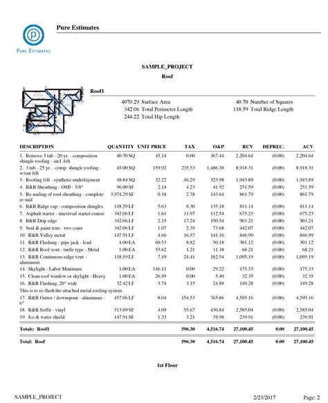 Roofing Estimate Example