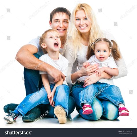 Four Members Family Isolated On White Stock Photo 129630140 - Shutterstock