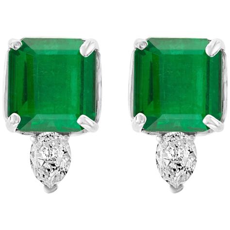 8 Carat Emerald Cut Emerald Diamond Stud Earrings 18 Karat Gold For Sale at 1stDibs