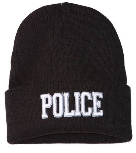 Police Winter Knit Beanie Cuff Cap, Black - Gravity Trading